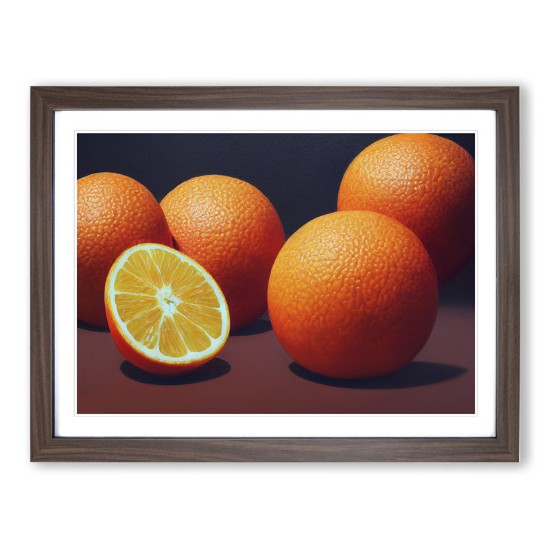 Orange Fruit - Single Picture Frame Print, 34cm H x 46cm W x 2cm D, Walnut