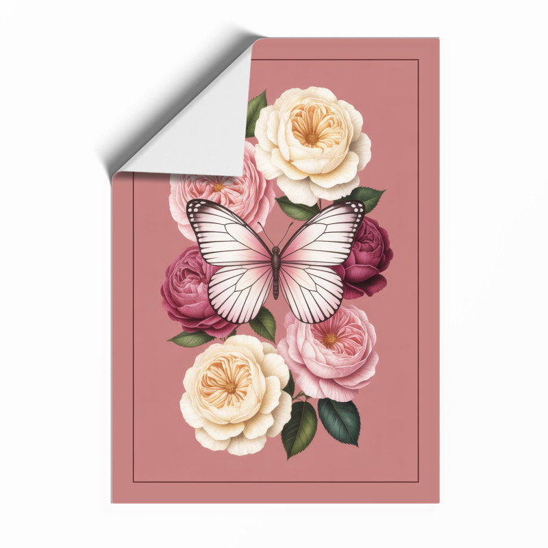 Roses And Butterfly Botanical - Print, Unframed, A3 - 42.0 x 29.7 cm