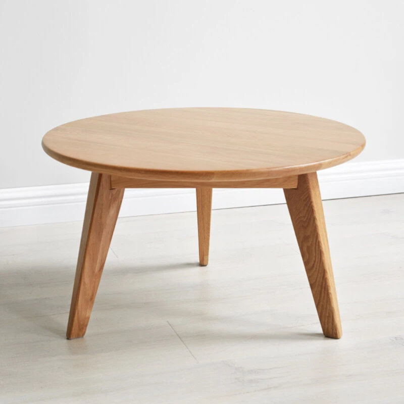 NRLBSC Solid Wood Three Leg Coffee Table, 75cm, Natural Oak