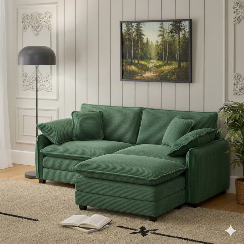 Canapé modulaire Cozy, Velours côtelé vert