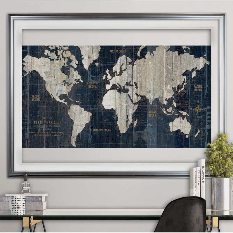 " Old World Map ", Silver, 30" H x 40" W x 1.5" D