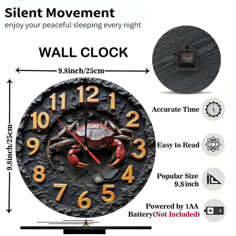 Stone Texture Crab Clock Wall Decor
