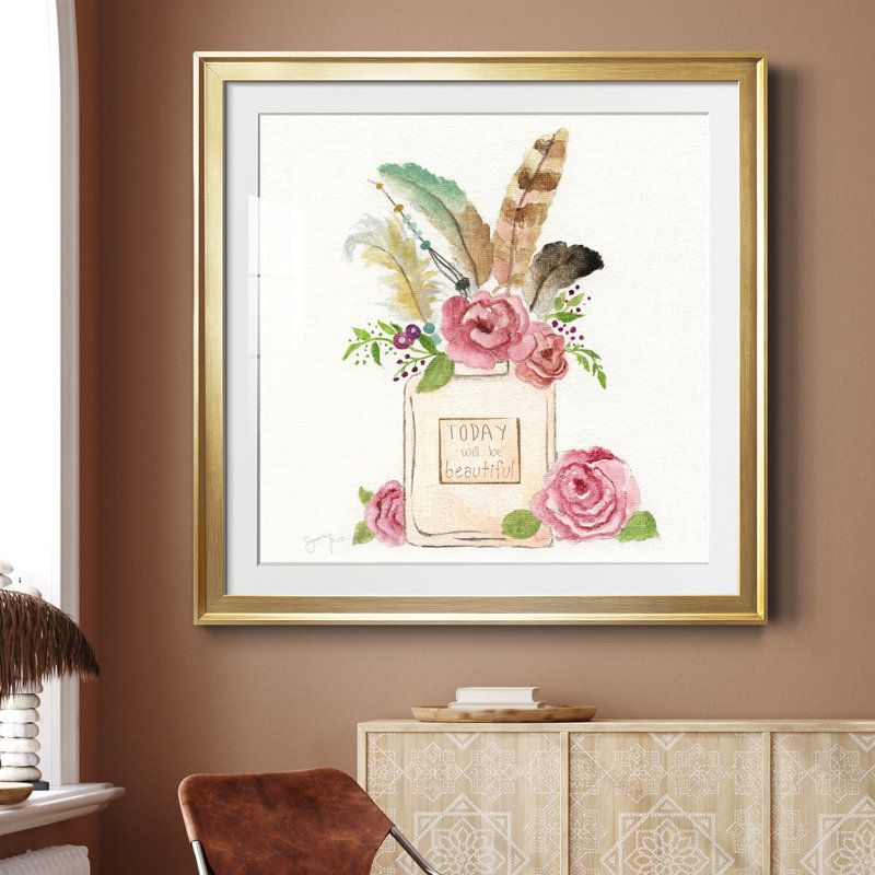 Boho Bouquet I - peinture encadrée, Cadre doré, H 30,5 po x l 30,5 po x P 1,5 po