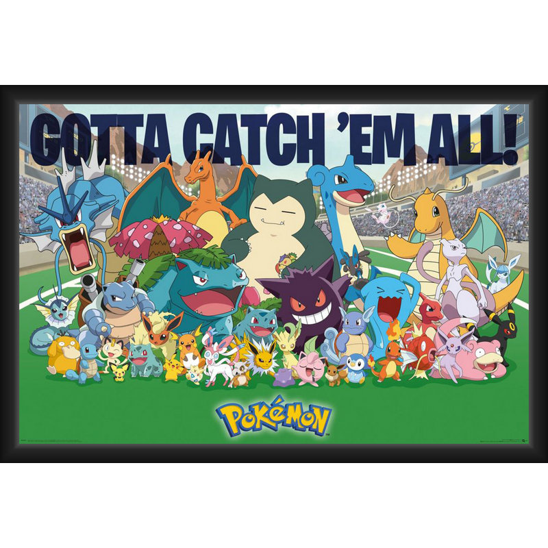 «ACHETER DE L'ART POUR MOINS» sous licence officielle «Pokemon - Gotta Catch Them All», affiche d'art encadrée - 24 x 36 po - cadre en bois d'ingénierie robuste avec verre plexi - prêt à être accroché