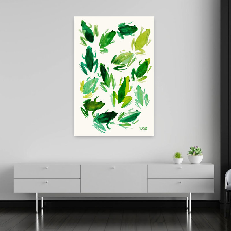 Aquarelle, grenouilles vertes, paix, espiègle, grenouille sereine, forêt, art mural, 60" H x 40" W