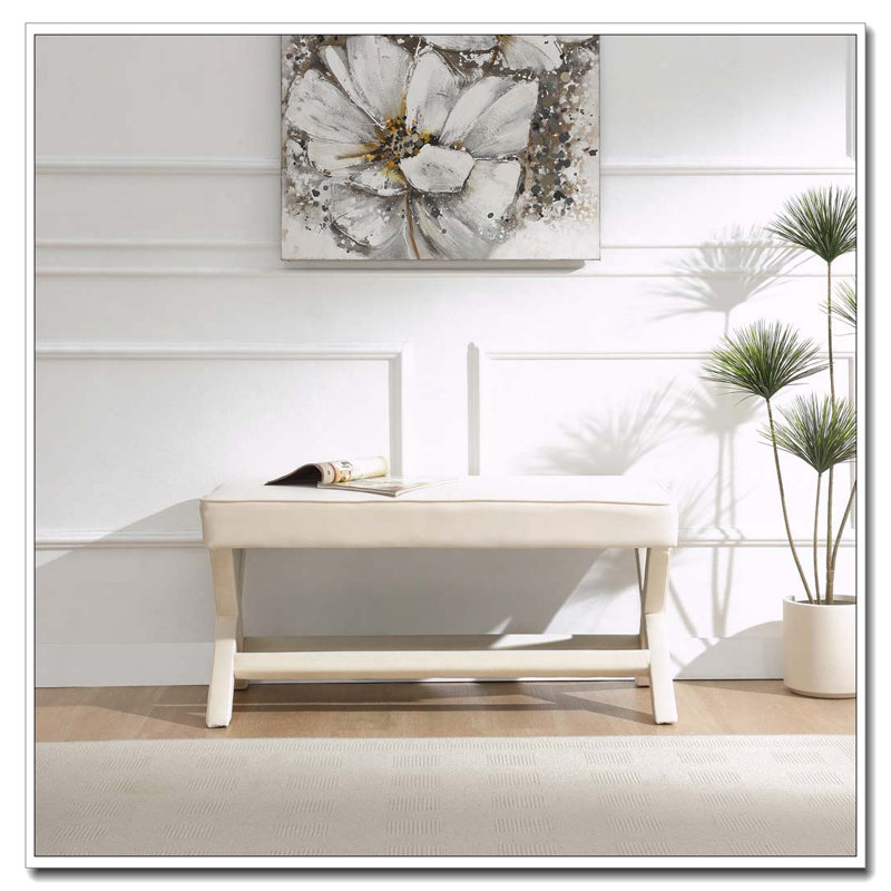 Banc revêtu de velours, Beige
