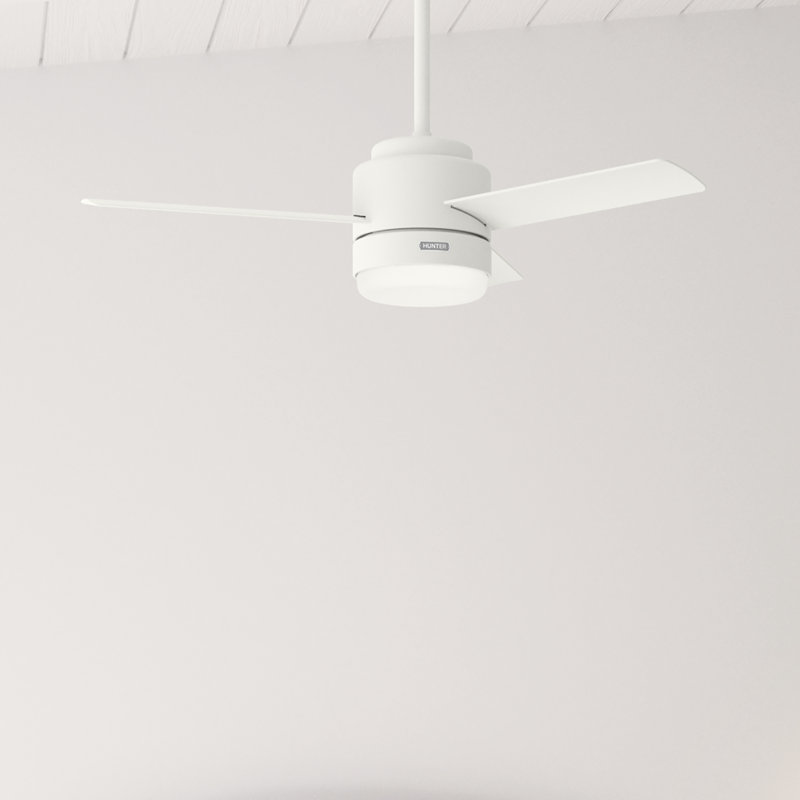 44" Gilmour 3 - Blade Damp Rated Ceiling Fan with LED Light Kit and Handheld Remote, Matte White