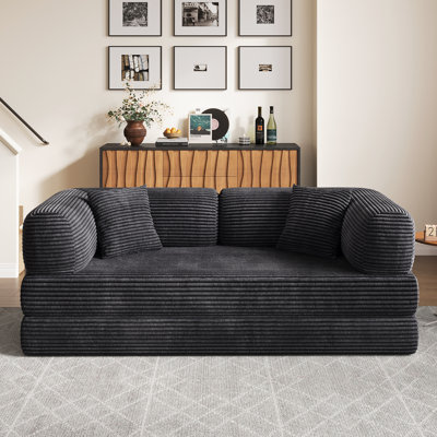 4-in-1 Convertible Sofa Bed, 78.7" Folding Couch, Folding Couch, Corduroy Futon with Pull Out Bed for Living Room, No Assembly Required