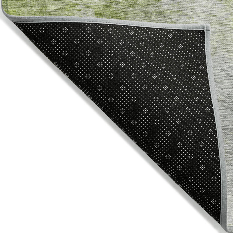 3' X 5' Artichoke Green Lime Green And Green Abstract Washable Indoor Outdoor Area Rug