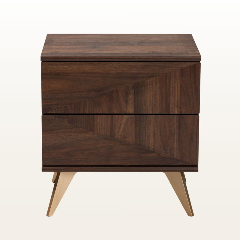 Simon 2-drawer Mid-century Modern Nightstand, Brown/Gold 18.28'' H X 18.68'' W X 15.54'' D