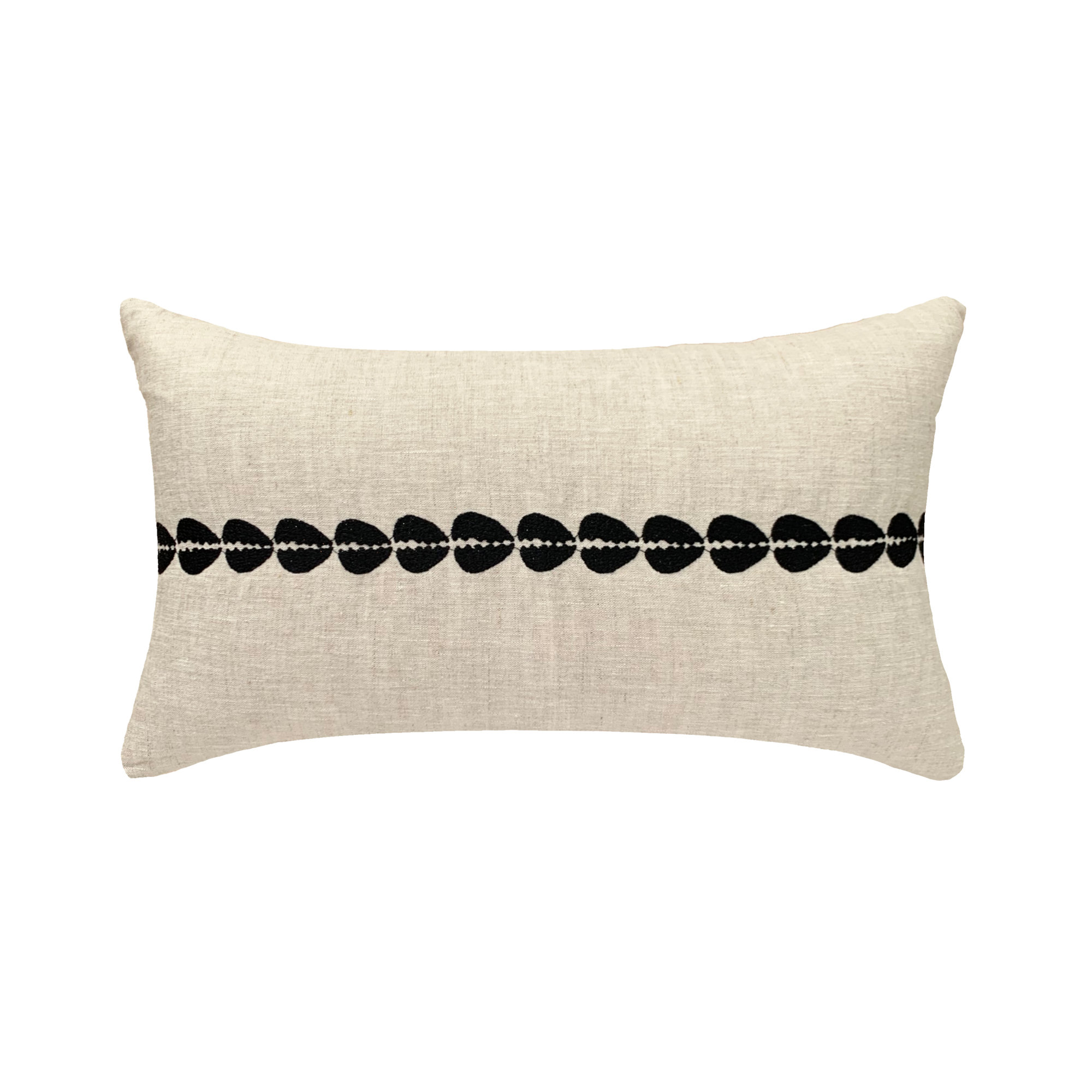 PILLOWPIA Regazzi Linen Lumbar Pillow Cover with Cowrie Embroidery and Hidden Zipper