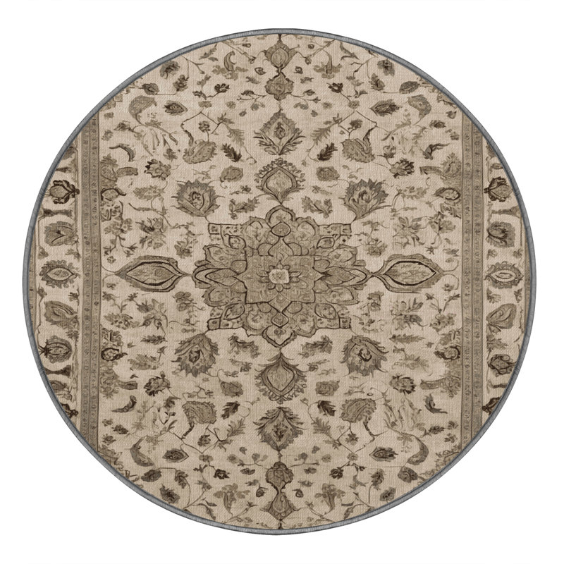 Tapis gris Tabriz lavable à la machine, Rond 8 pi