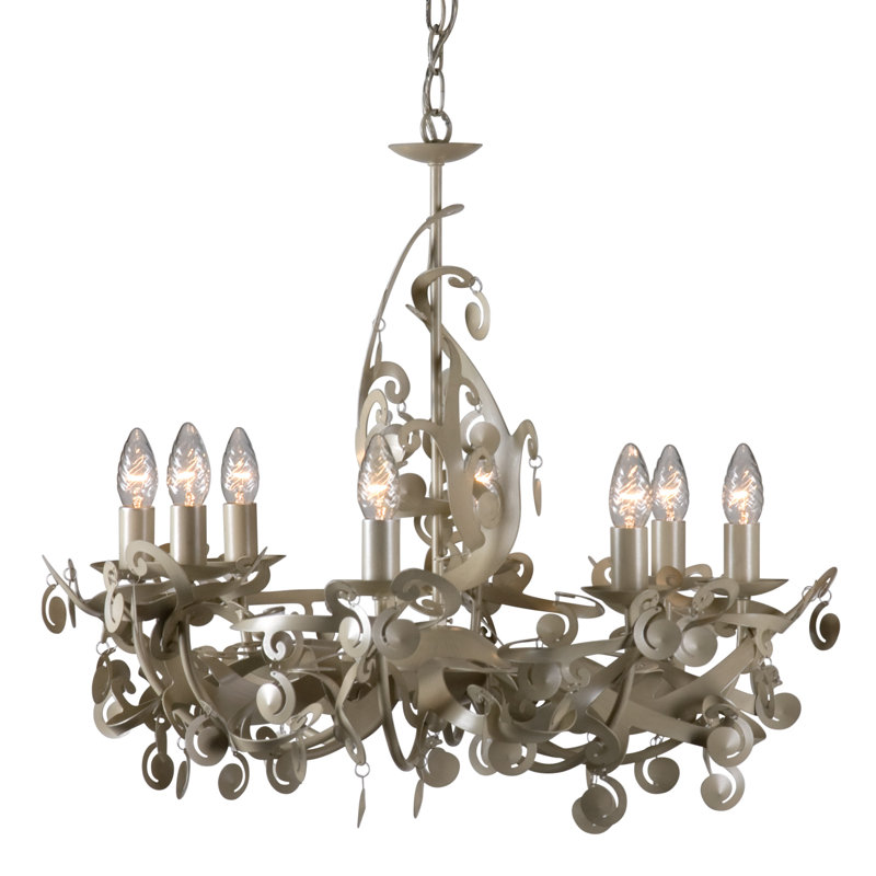 Dyar 8 - Light Candle Style Chandelier, Beach Ivory Metal