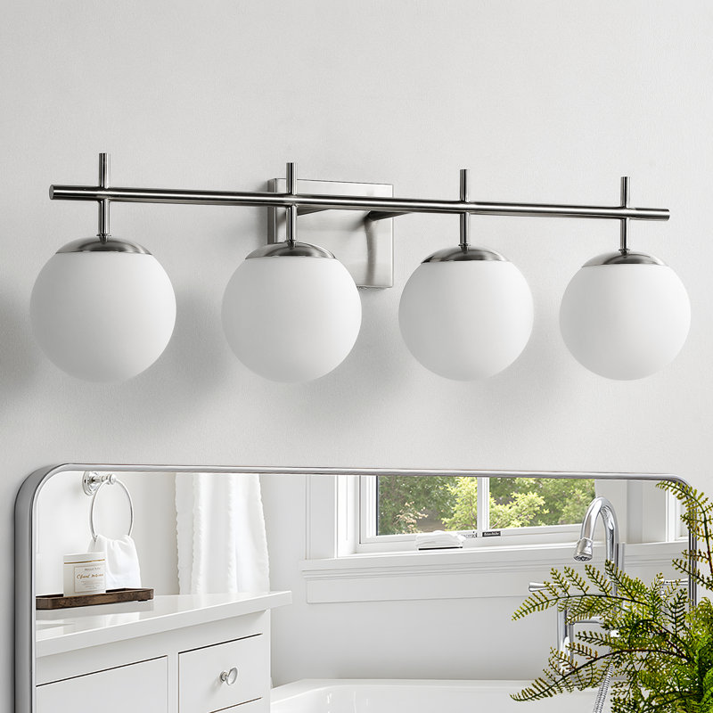 30.7" 4-Light Dimmable Bathroom Vanity Light with Frosted Glass Shades, Nickel