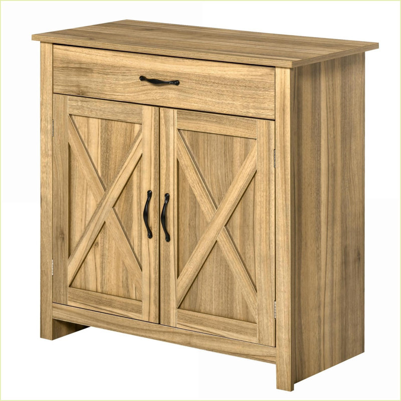 Sideboard Farmhouse Buffet Cabinet with Barn Doors, Drawer &amp; Adjustable Shelf, Natural Wood | MDF | Particleboard