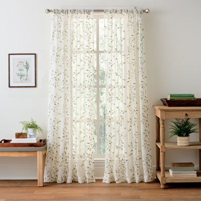 Martha Stewart Durham Embroidery Curtain Panel Set, 63in, White/ Green