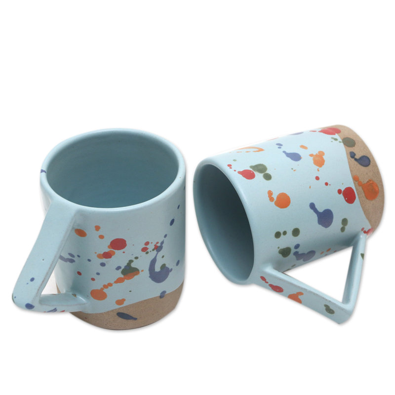 Tasses en céramique faites à la main à motif d'arc-en-ciel de nigelle (paire)
