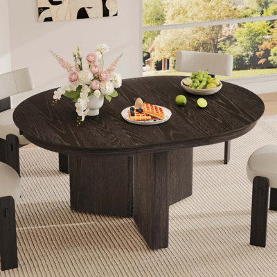 Table de salle à manger ovale extensible, table de cuisine de ferme moderne avec base à piédestal et patins réglables pour la salle à manger et la cuisine