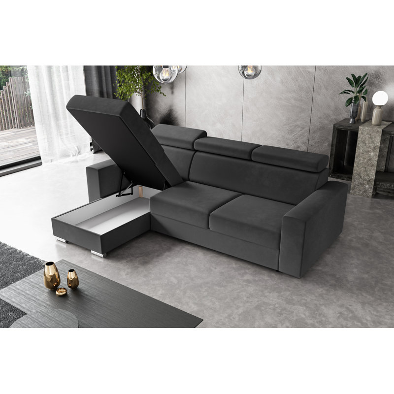 Philbert Corner Sofa Bed, Dark Grey Polyester, Left Hand Facing
