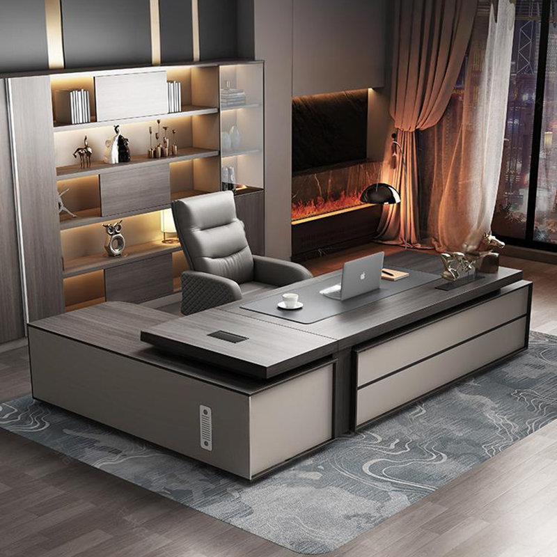 Bureau en bois manufacturé brun en L 102,36 po, H 29,53 po x l 102,36 po x P 62,99 po