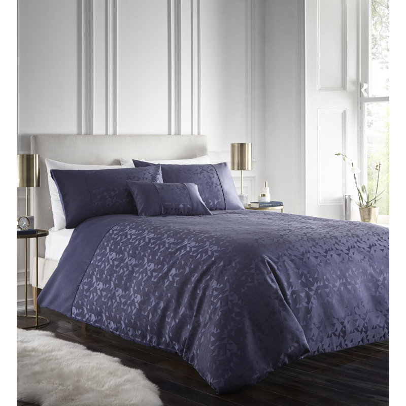 Winon Geometric Luxury Duvet Cover Set, King Duvet Cover + 2 Standard Pillowcases, Navy
