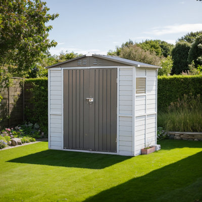 4x6FT Iron-Wood Combination Tool Shed with Translucent Windows & Vent Vents