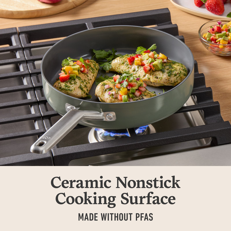Ceramic Nonstick 3-Qt. Saut Pan with Lid, Silver Ash