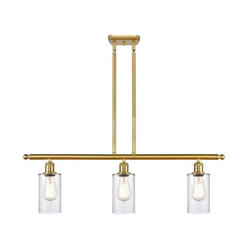 Glessite 3 - Light Kitchen Island Cylinder Chandelier, Clear, Satin Gold, No Bulb Included