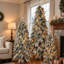 Ensemble de 3 sapins de Noël enneigés à cascade, sapins pleureurs floqués préilluminés avec télécommande, sapins de Noël fins de 1,20 m, 1,50 m et 1,80 m avec 8 modes d'éclairage pour la décoration intérieure des fêtes