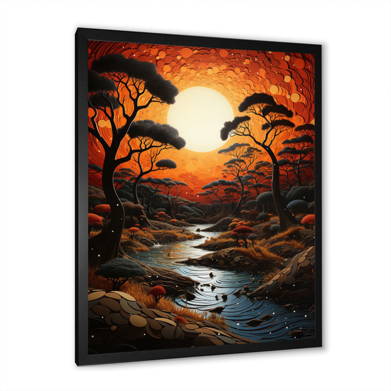 Boutons Tribal africain coucher de soleil III - impression, H 20 po x l 12 po x P 1 po, Cadre photo noir