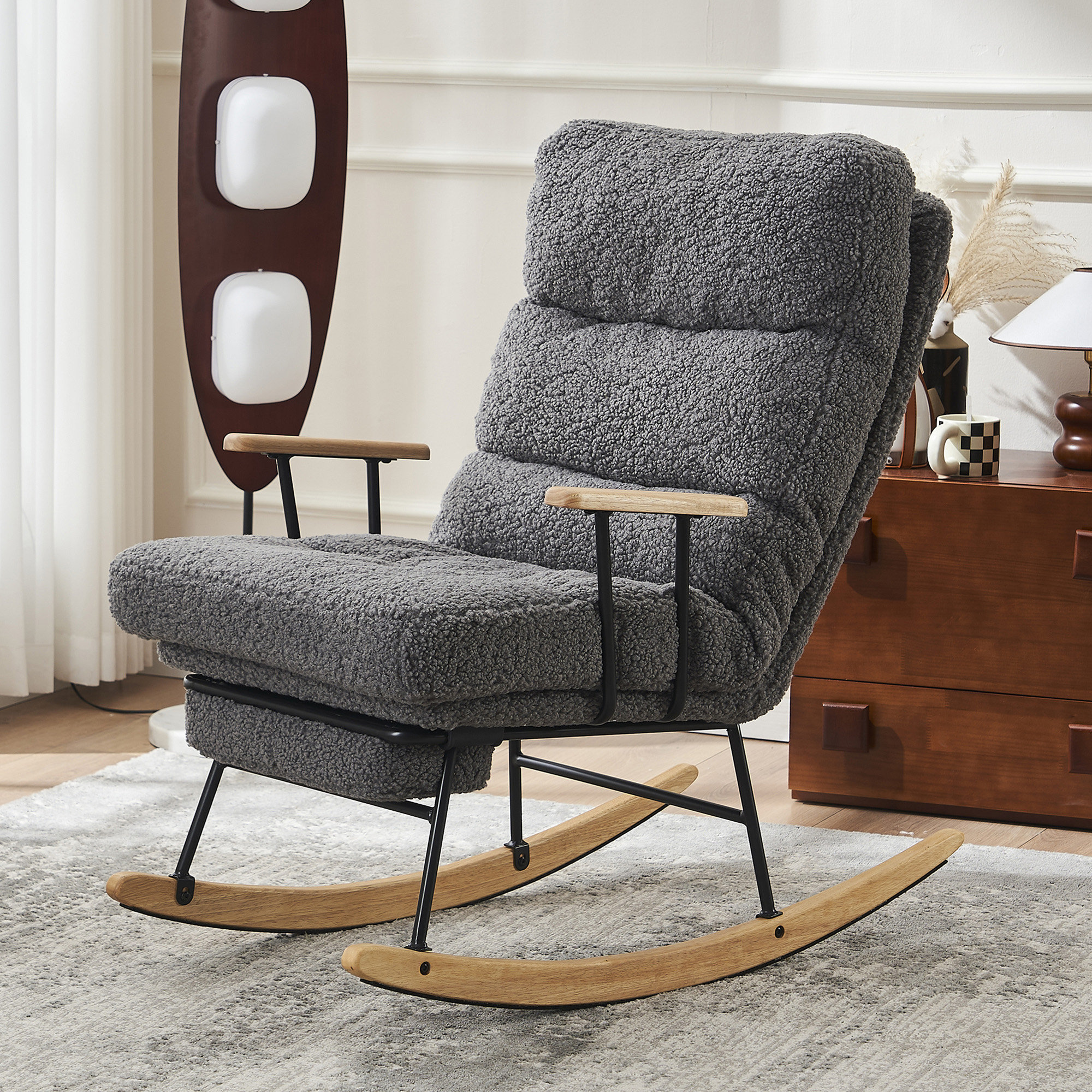 George Oliver Teddy Gliding Rocking Chair With High Back, Retractable ...