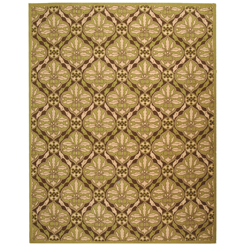 Hollander Floral Hand Hooked Wool Brown Area Rug, Rectangle 6' x 9'