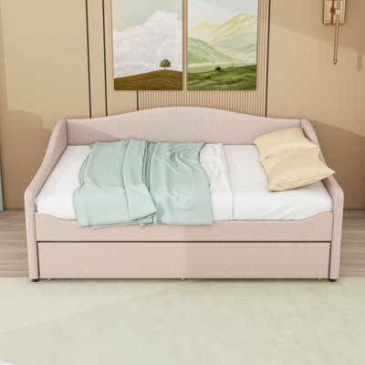 Upholstered Daybed with Twin size Trundle and LED