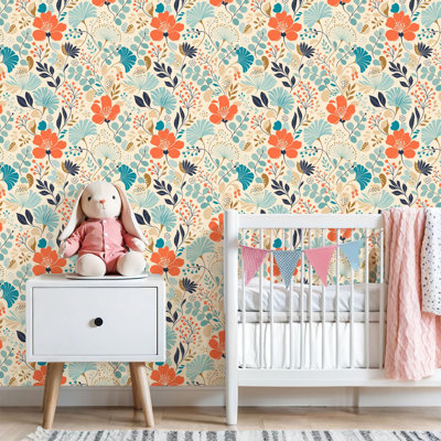 Papier peint auto-adhésif adhésif à motif floral abstrait coloré botanique éléments de design moderne pour papier peint autocollant amovible pour armoires de cuisine de chambre à coucher 17,7 po x 118 po