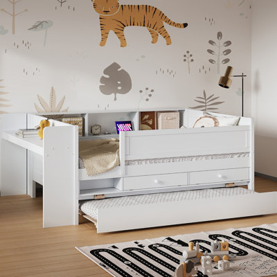 Multi-Functional Daybed With Drawers And Trundle,  Headboard Storage And Tables, USB Charging Station