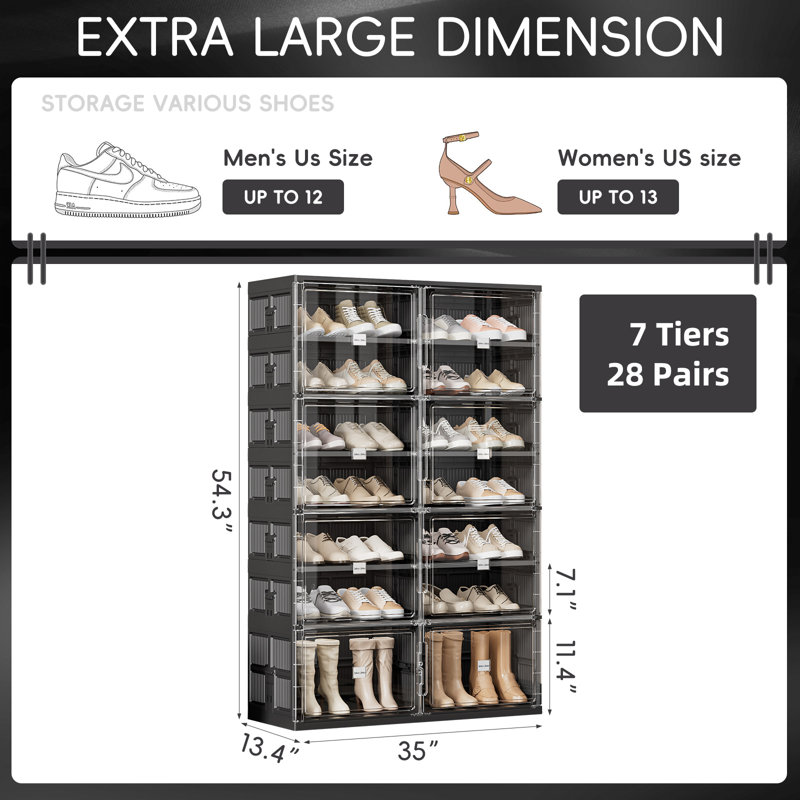 Range-chaussures pliable 7 niveaux 28 paires, grande armoire à chaussures avec portes magnétiques, 7