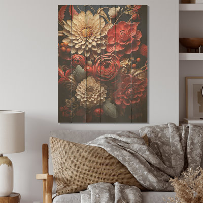 Maman ornée de feuilles dorées I - Art sur bois de pin naturel