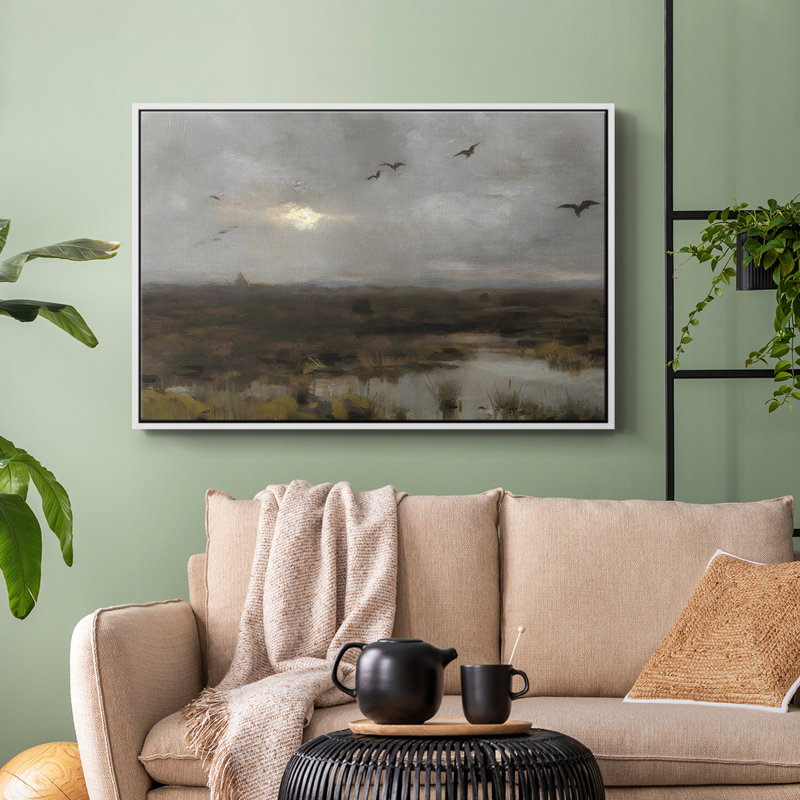 Paysage rétro-DLXIX, H 27 po x l 41 po x P 2 po, Toile encadrée flottée blanche