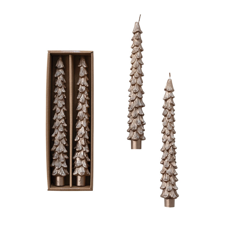Bougies coniques non parfumées en forme d'arbre dans une boîte, Cône de 4,75 po x 1,5 po, Or champagne