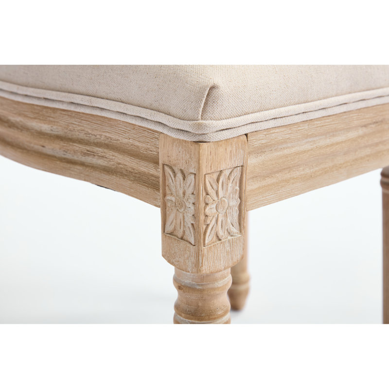Chaise de salle à manger rembourrée de 2 personnes, dossier rond, structure en bois massif, tissu, sculpture et tréfilage, techniques beiges,