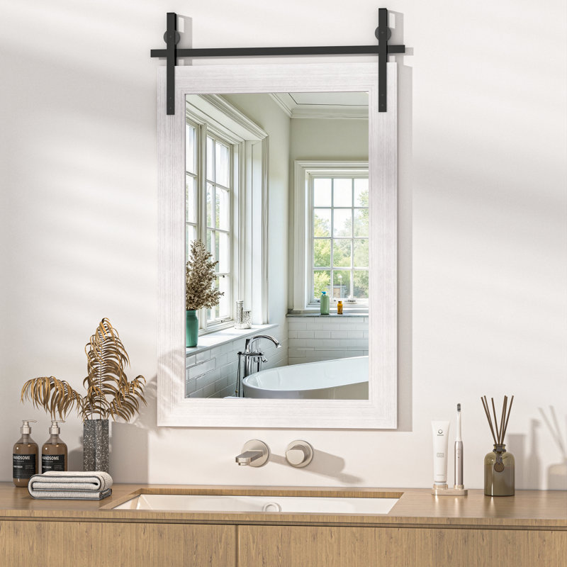 Miroir décoratif moderne en bois massif de style campagnard rustique, 24 po x 36 po, Blanc