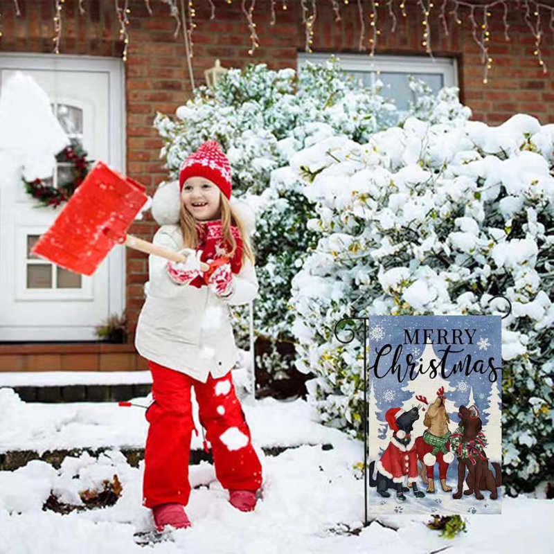 Drapeaux de jardin de Noël pour la décoration extérieure, chiens de Noël d'hiver