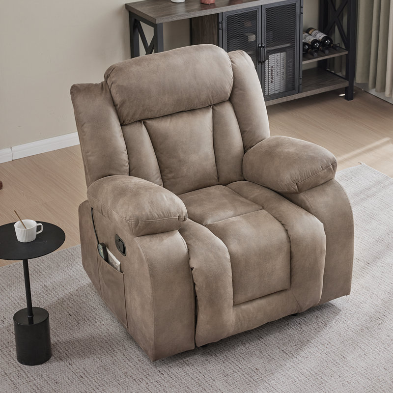 Fauteuil inclinable manuel en tissu Kokal, massage par vibration 8 points avec chauffage lombaire, fauteuil inclinable rembourré avec poche de rangement latérale pour le salon et le cinéma maison