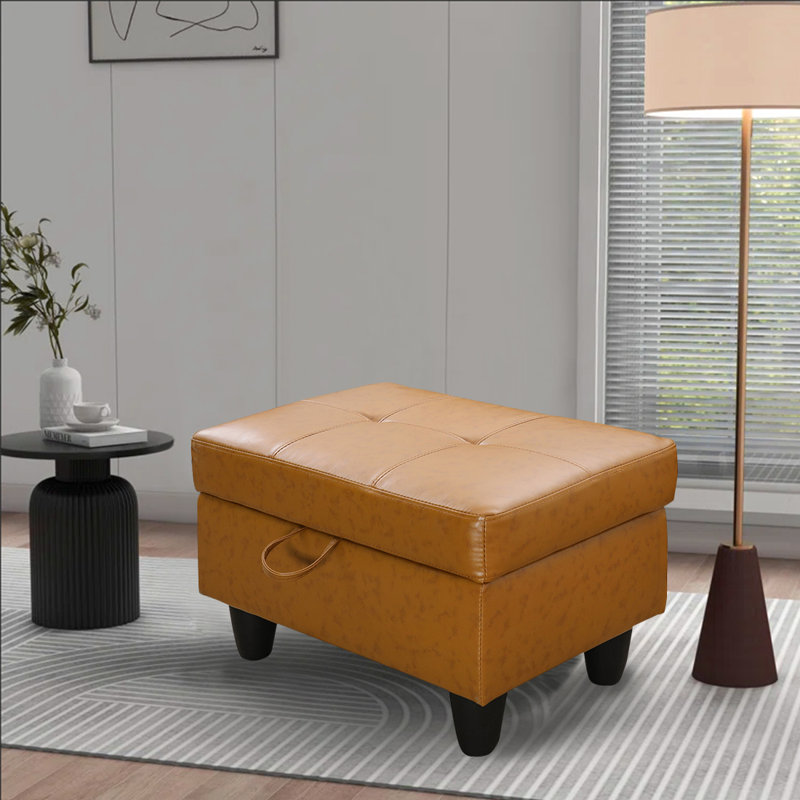 Faux Leather Upholstered Storage Bench, Ginger