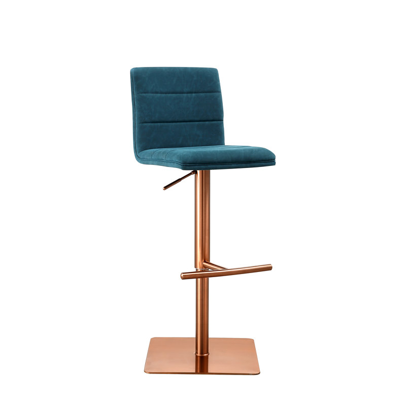 Tabouret tournant à hauteur réglable Kristen, Or rose, Bleu sarcelle