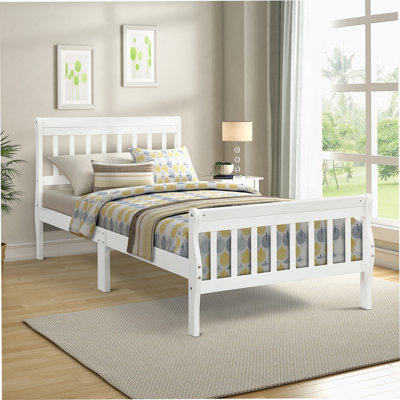 Wood Platform Bed Twin Bed Frame Panel Bed Mattress Foundation Sleigh Bed With Headboard/Footboard/Wood Slat Support,White