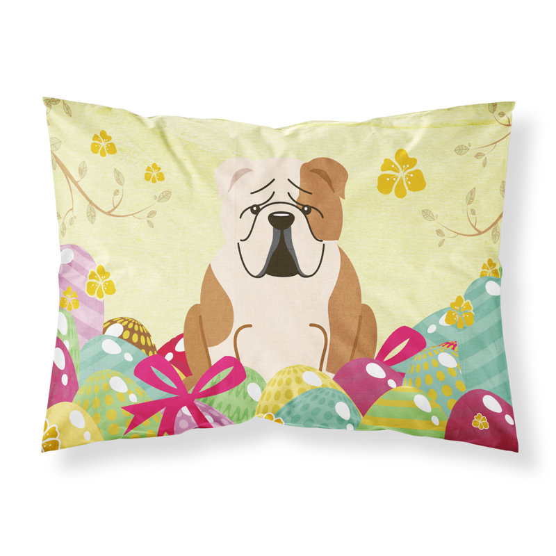 Taie d’oreiller œufs de pâques, Bouledogue anglais blanc