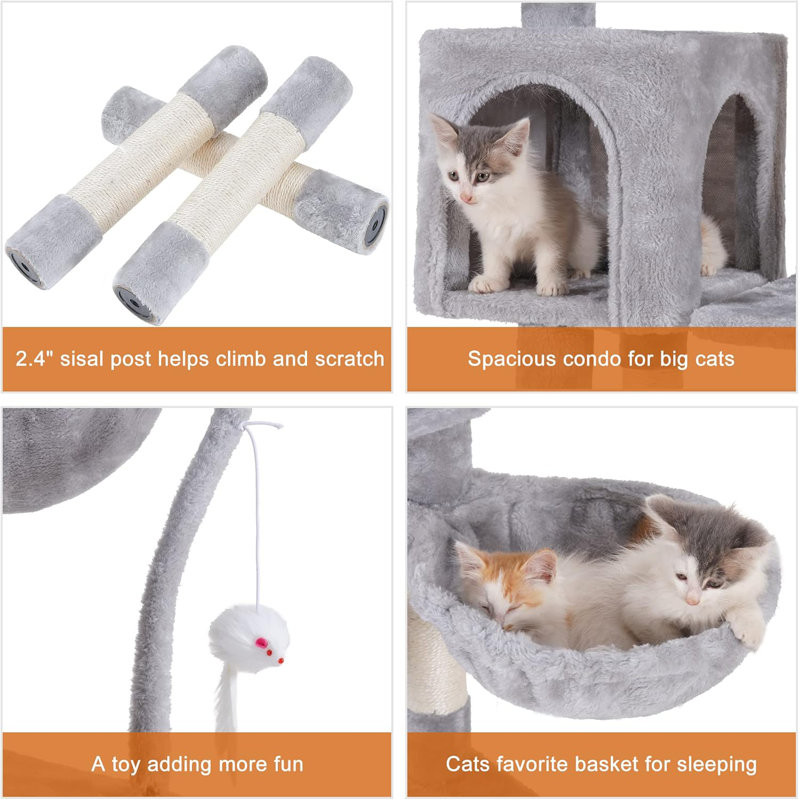 Light Gray 43.3" Cat Tree with Sisal Scratching Posts