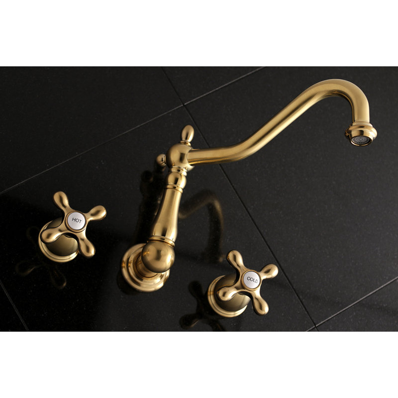 Robinet de baignoire romaine à 3 poignées et 3 poignées Kingston Kingston, Laiton satiné