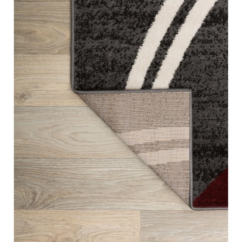 Tapis à motif géométrique Arnaldur, Rouge, Rond 6 pi 6 po